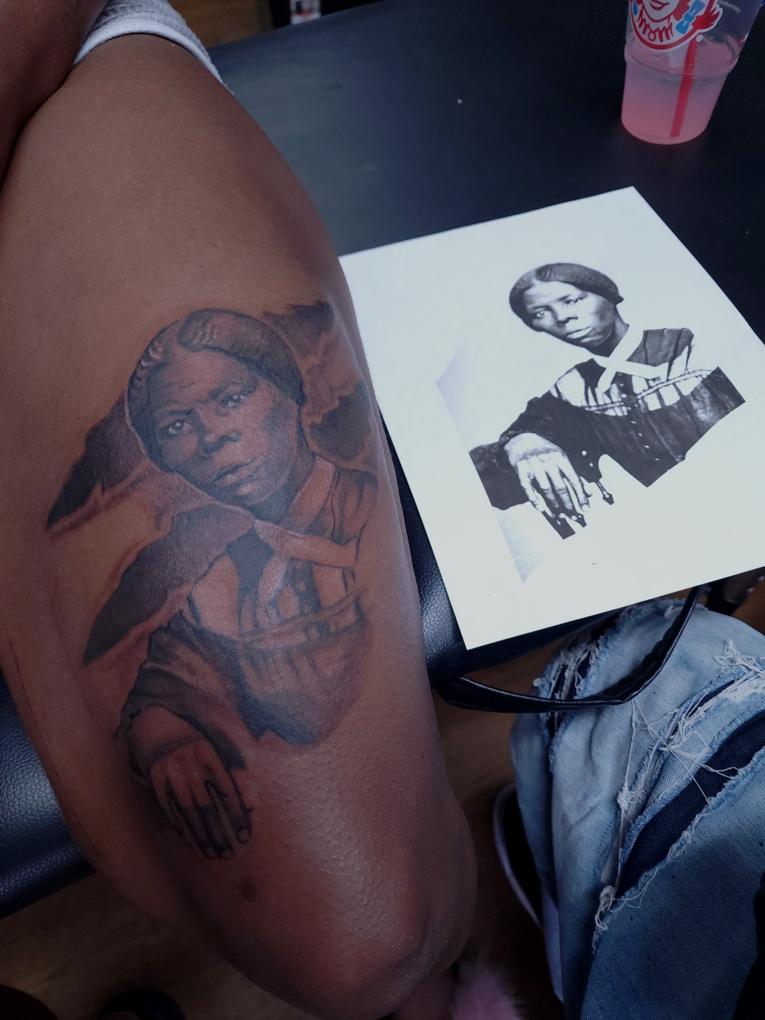 Black and grey portrait tattoo by G Creation Art