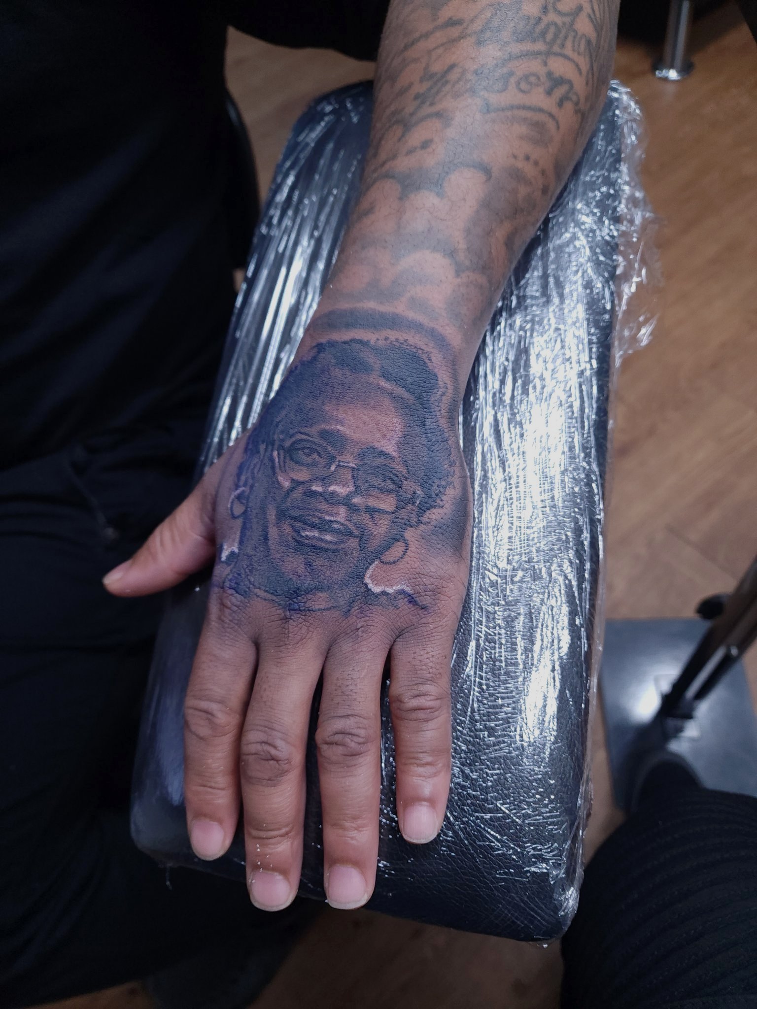 Black and grey portrait tattoo by G Creation Art
