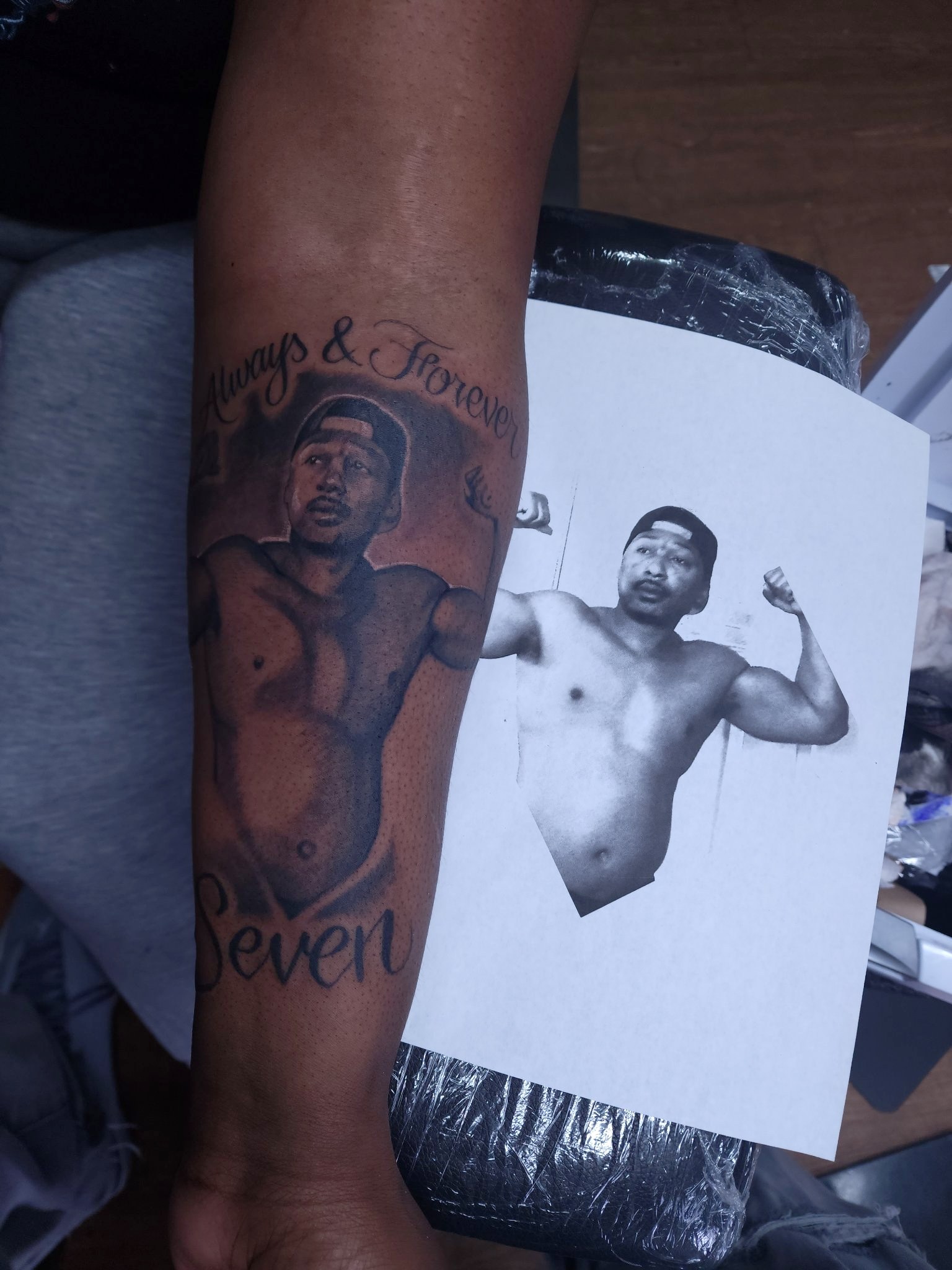 Black and grey portrait tattoo by G Creation Art